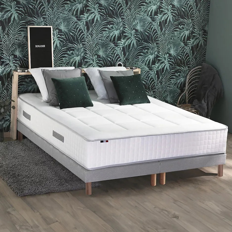 Idliterie Pack matelas ressort et visco et 2 sommiers couette oreiller 180x200