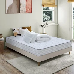 Idliterie Pack matelas ressorts ASTRE + sommier kit beige + couette et oreillers 160x200 Online