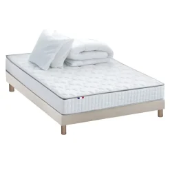 Idliterie Pack matelas ressorts ASTRE + sommier kit beige + couette et oreillers 160x200 Online
