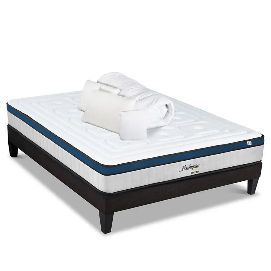 Hypsom Pack Montesquieu 180x200 cm Matelas Ressorts + Sommier Bois + Accessoires New
