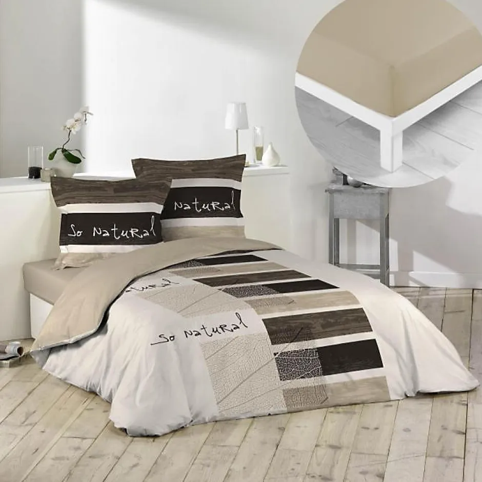 L'Effet Papillon Pack parure de couette 260x240 cm So natural + drap housse 160x200x30 Beige