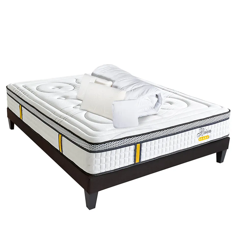 Bellecour Pack Reina 2.0 180x200 cm Matelas Ressorts + Sommier Bois + Accessoires