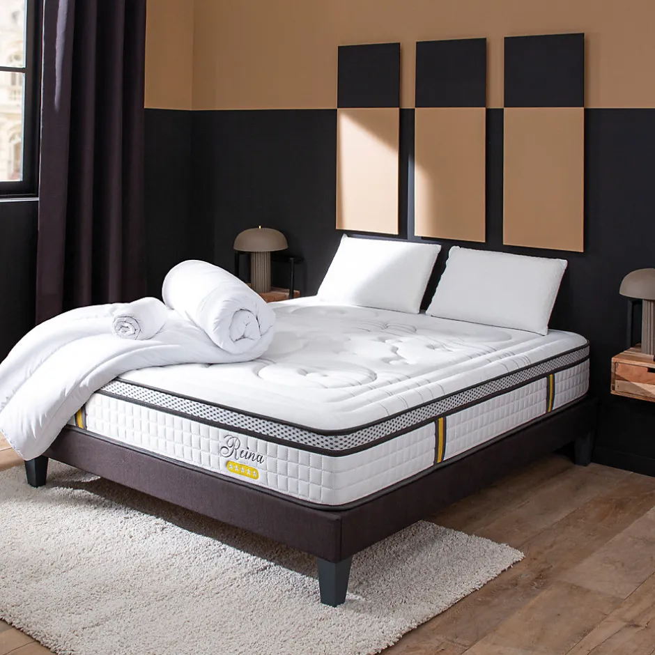 Bellecour Pack Reina 2.0 180x200 cm Matelas Ressorts + Sommier Bois + Accessoires