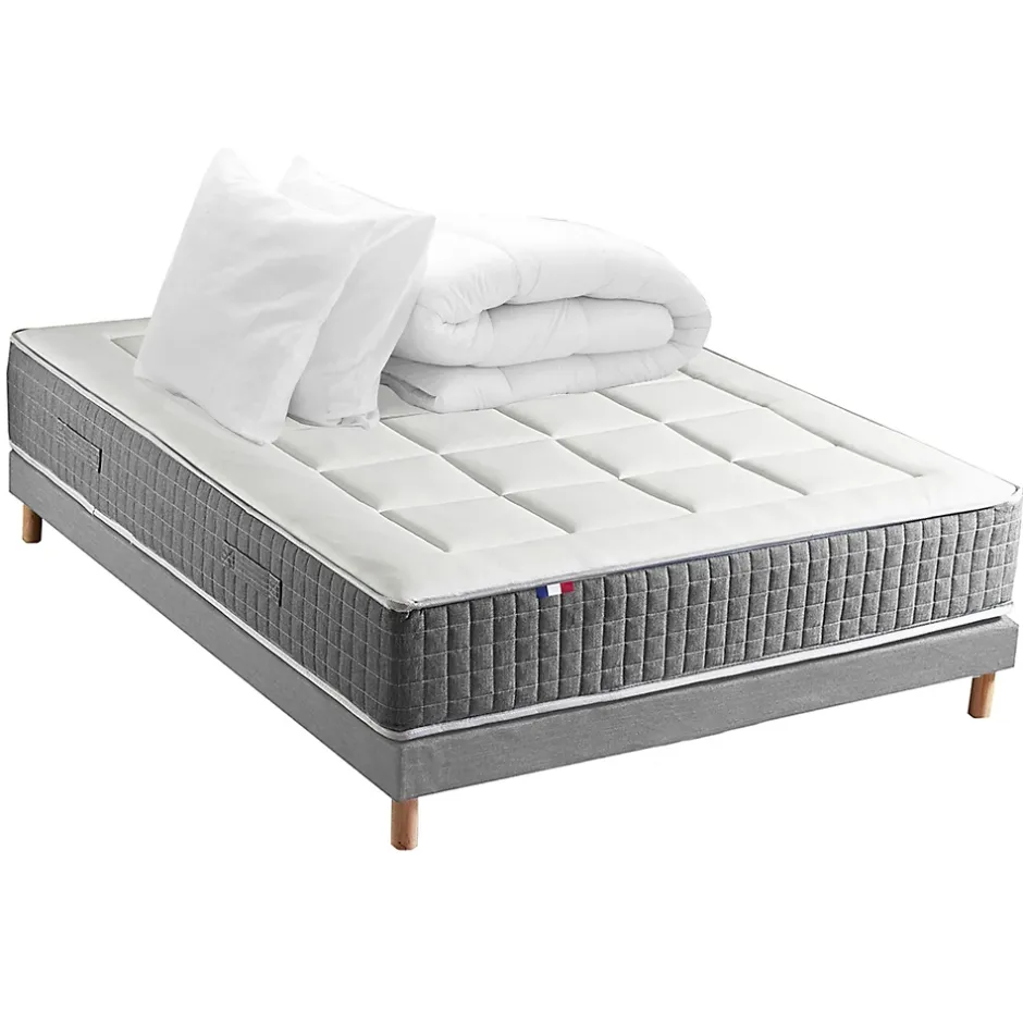 Idliterie Pack ressort 7 zones sommier couette oreiller 140x190 New