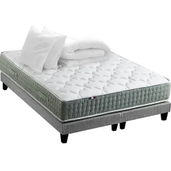 Idliterie Pack ressort 7 zones sommier couette oreiller 2x80x200