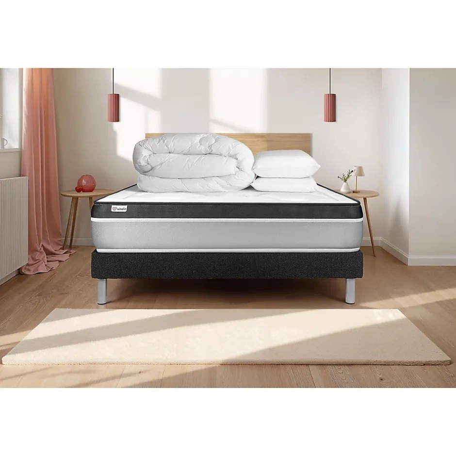 Vitalit Pack sommier kit matelas Mousse polyuréthane à mémoire de forme avec couette et oreillers Hot