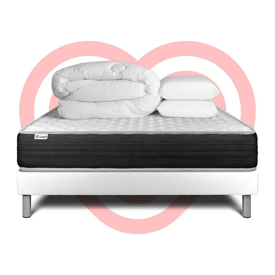 Vitalit Pack sommier kit matelas Mousse polyuréthane à mémoire de forme avec couette et oreillers