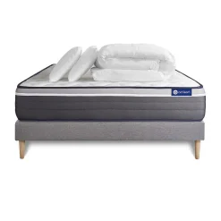Actisom Pack sommier kit matelas Latex et mémoire de forme avec couette et oreillers Discount