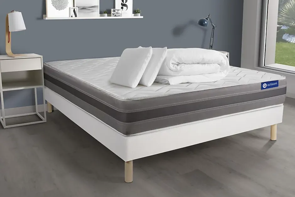 Actisom Pack sommier kit matelas Ressorts ensachés et mémoire de forme avec couette et oreillers Online