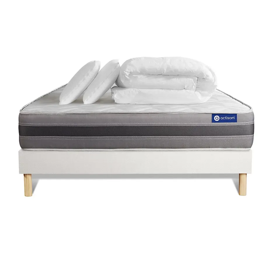 Actisom Pack sommier kit matelas Ressorts ensachés et mémoire de forme avec couette et oreillers Online