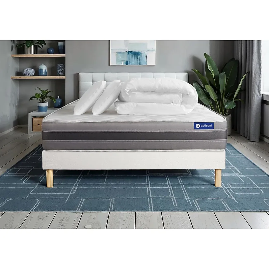 Actisom Pack sommier kit matelas Ressorts ensachés et mémoire de forme avec couette et oreillers Online