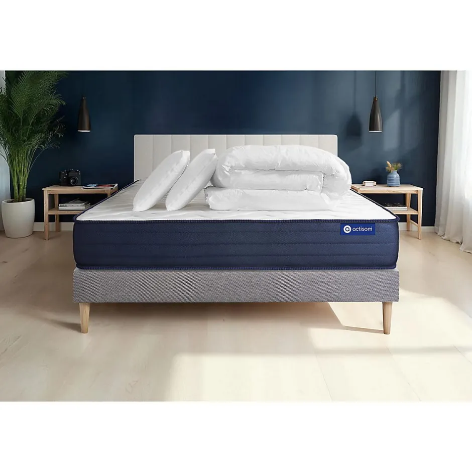 Actisom Pack sommier kit matelas Mémoire de forme avec couette et oreillers