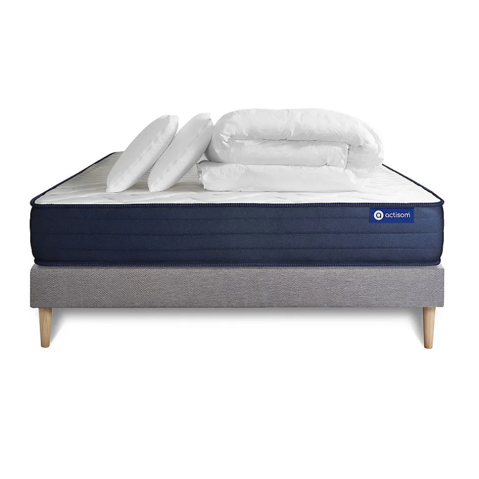 Actisom Pack sommier kit matelas Mémoire de forme avec couette et oreillers