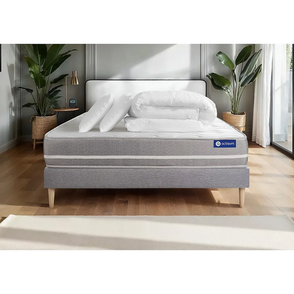 Actisom Pack sommier kit matelas Ressorts ensachés avec couette et oreillers