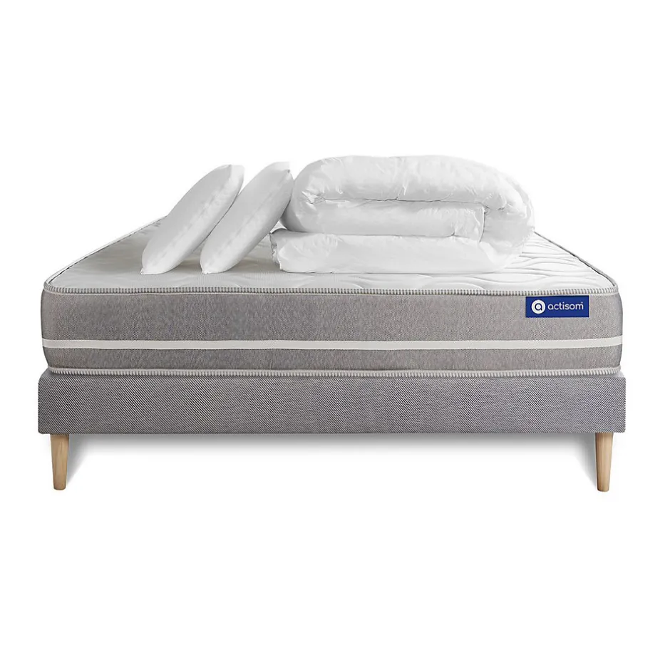 Actisom Pack sommier kit matelas Ressorts ensachés avec couette et oreillers
