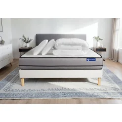 Actisom Pack sommier kit matelas Ressorts ensachés avec couette et oreillers
