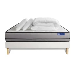 Actisom Pack sommier kit matelas Ressorts ensachés avec couette et oreillers