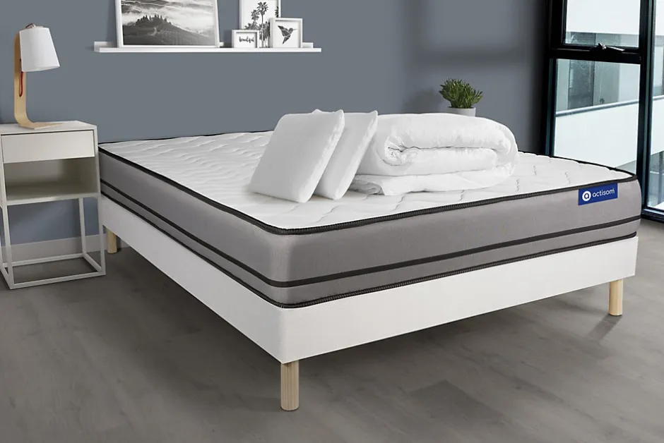 Actisom Pack sommier kit matelas Ressorts ensachés avec couette et oreillers