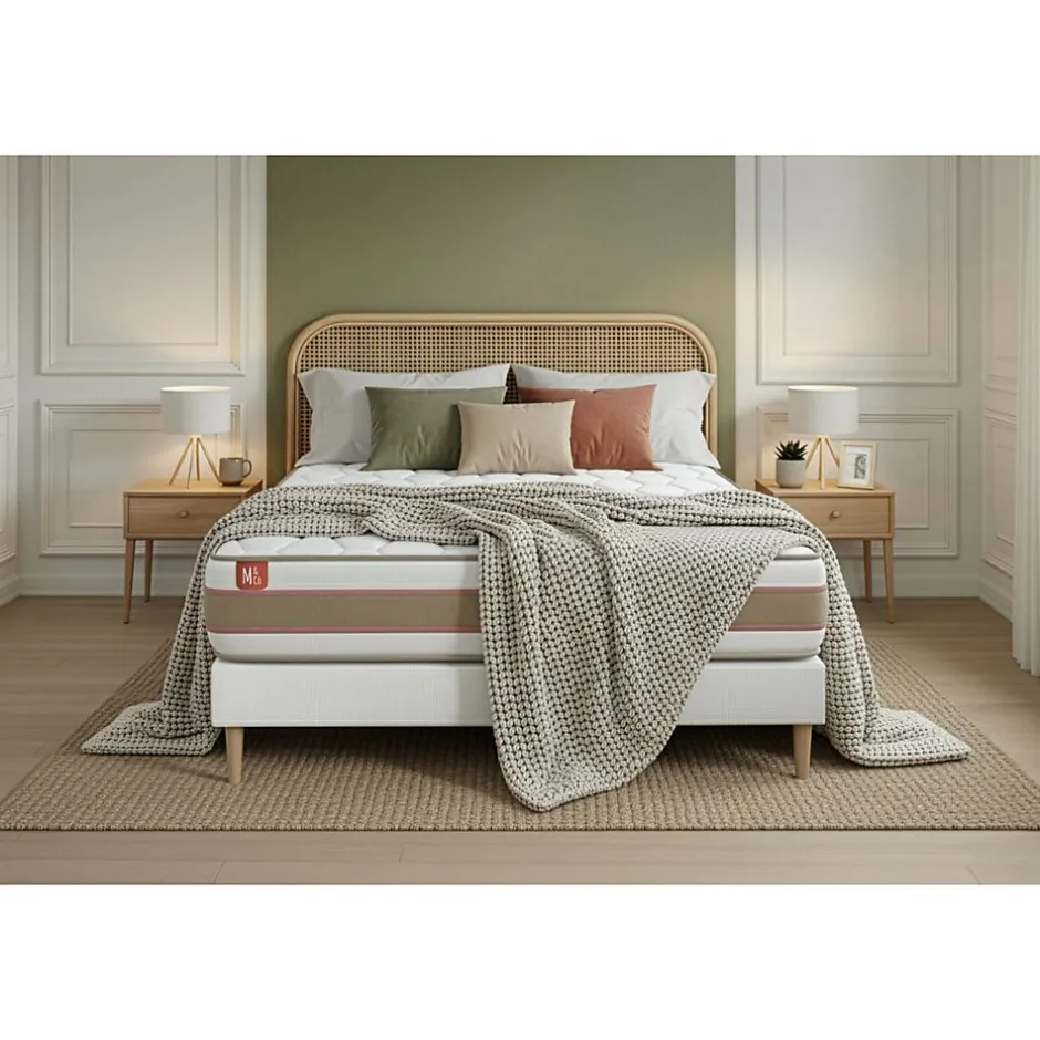 Marmottes & Co Pack sommier kit matelas Ressorts ensachés et mémoire de forme avec couette et oreillers