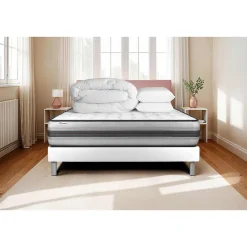 Vitalit Pack sommier kit matelas Ressorts ensachés et mémoire de forme avec couette et oreillers