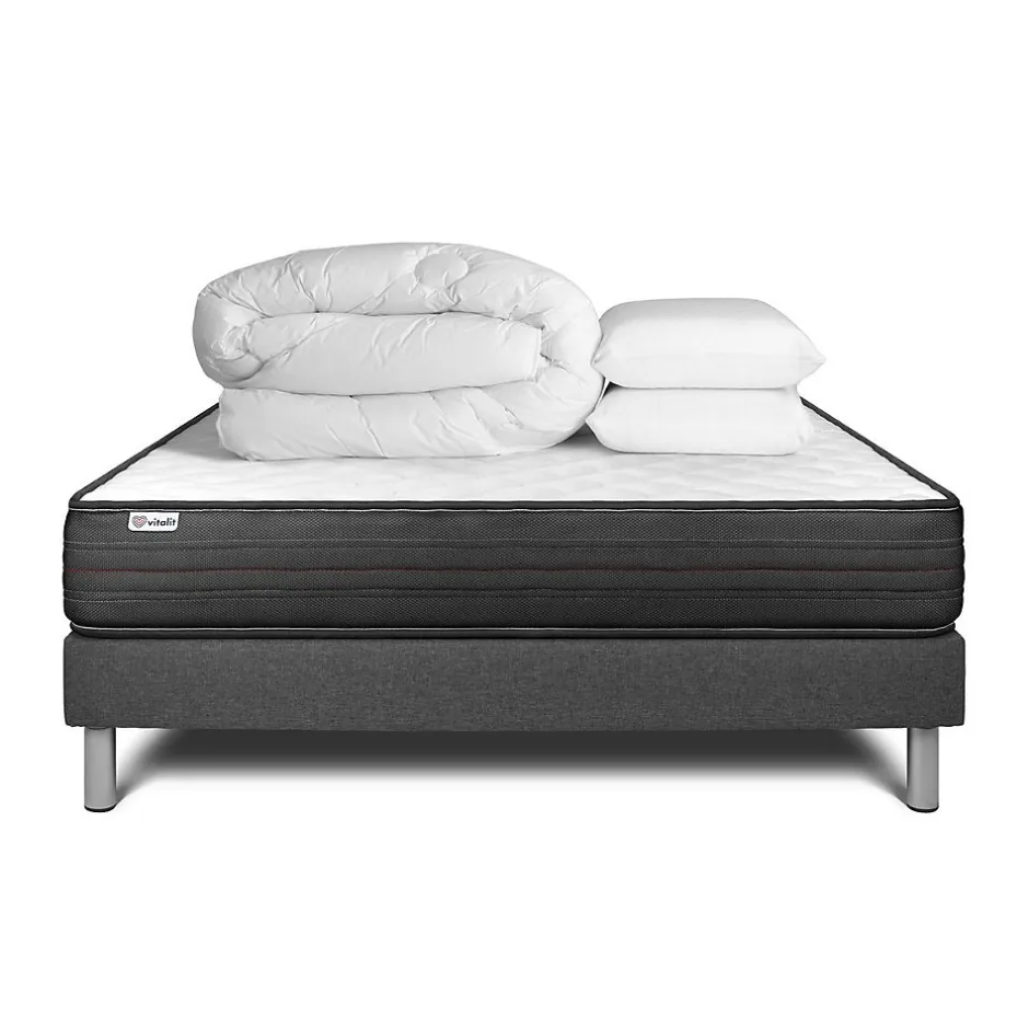 Vitalit Pack sommier kit matelas Mousse polyuréthane à mémoire de forme avec couette et oreillers