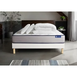Actisom Pack sommier kit matelas Mémoire de forme avec couette et oreillers