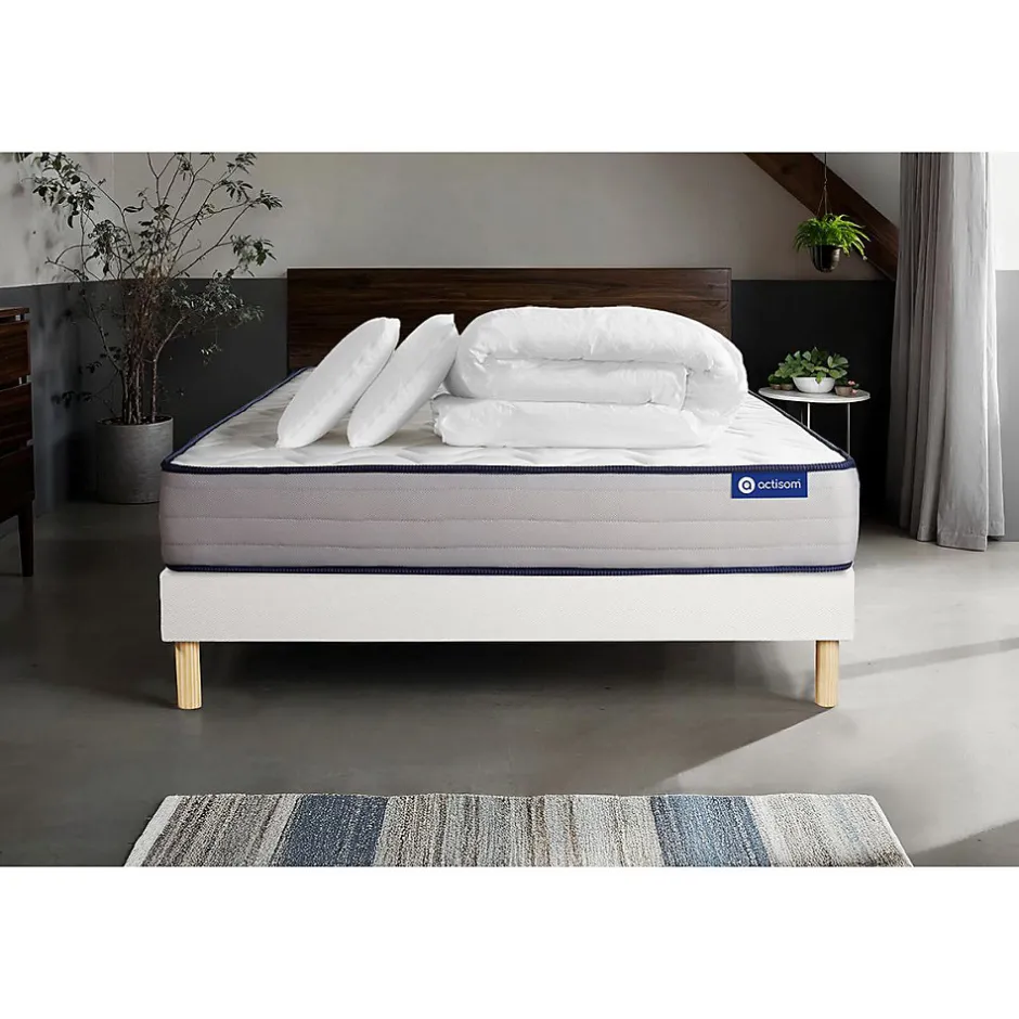 Actisom Pack sommier kit matelas Mémoire de forme avec couette et oreillers