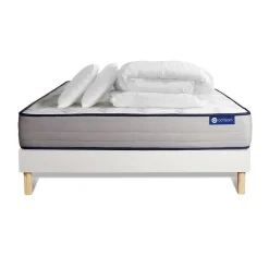 Actisom Pack sommier kit matelas Mémoire de forme avec couette et oreillers