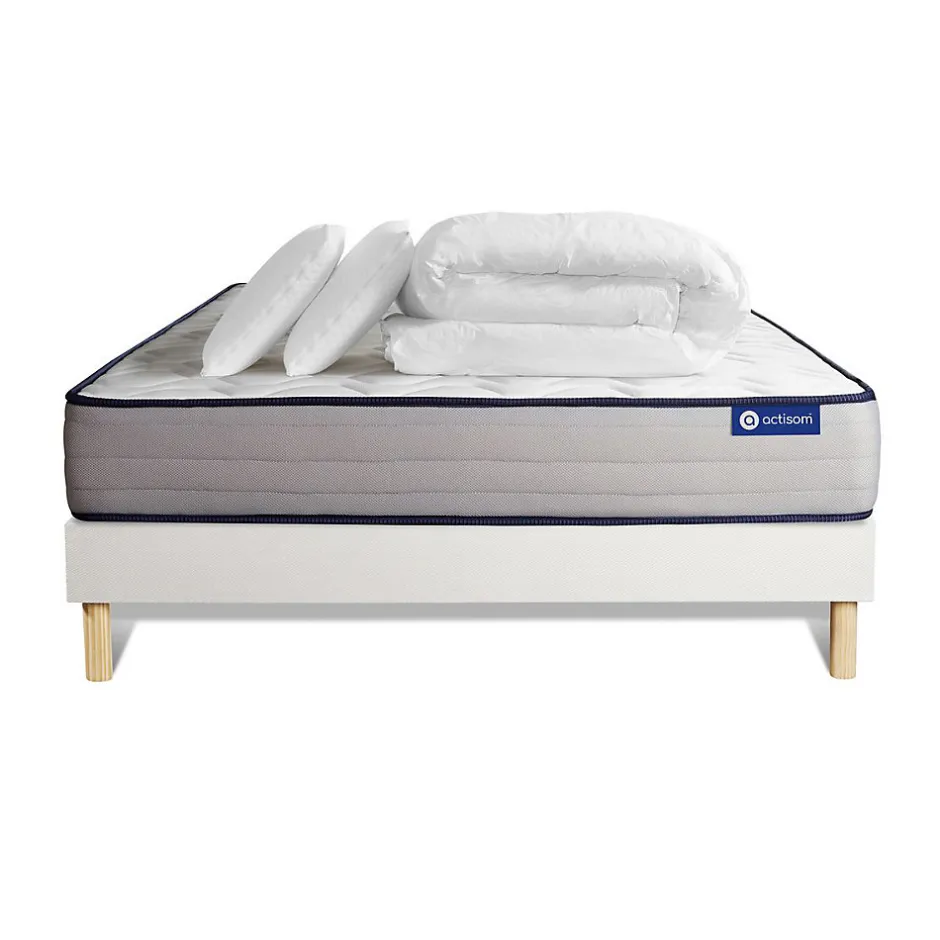 Actisom Pack sommier kit matelas Mémoire de forme avec couette et oreillers