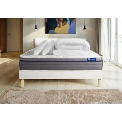 Actisom Pack sommier kit matelas Mémoire de forme avec couette et oreillers Hot