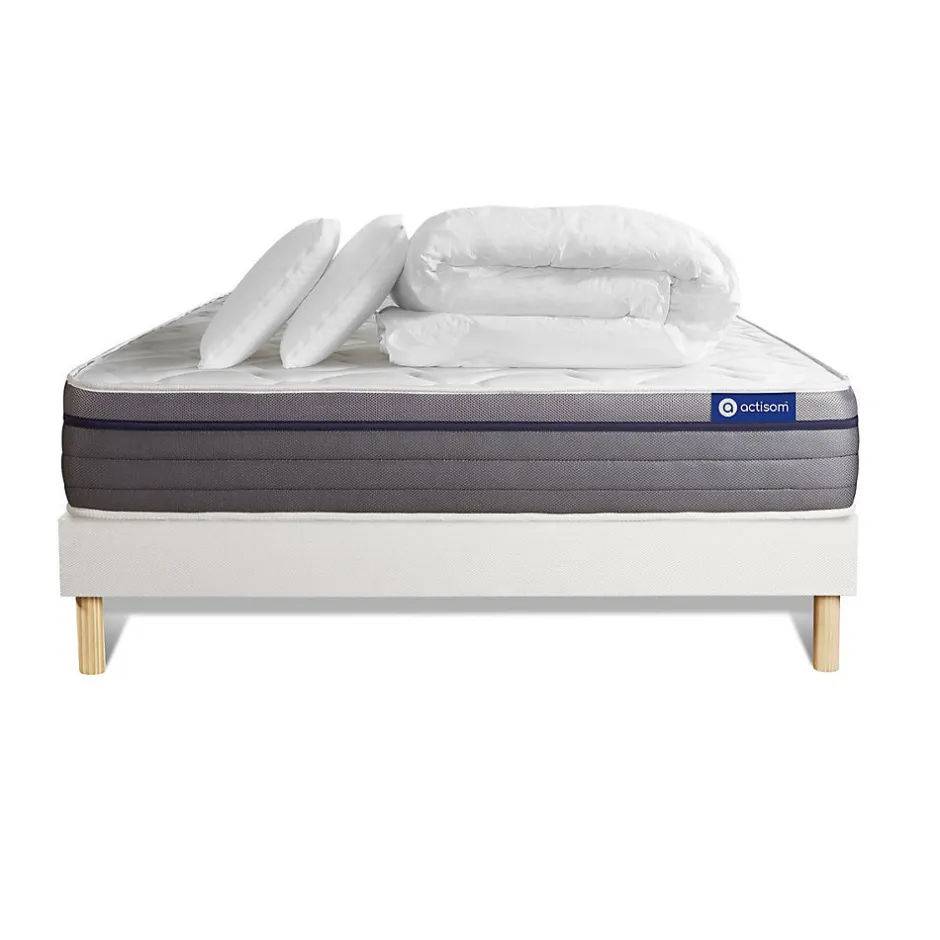 Actisom Pack sommier kit matelas Mémoire de forme avec couette et oreillers Hot