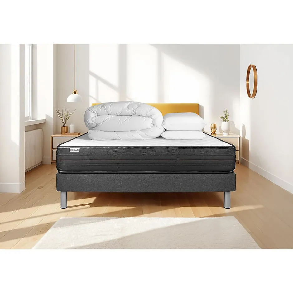 Vitalit Pack sommier kit matelas Mousse polyuréthane à mémoire de forme avec couette et oreillers Outlet