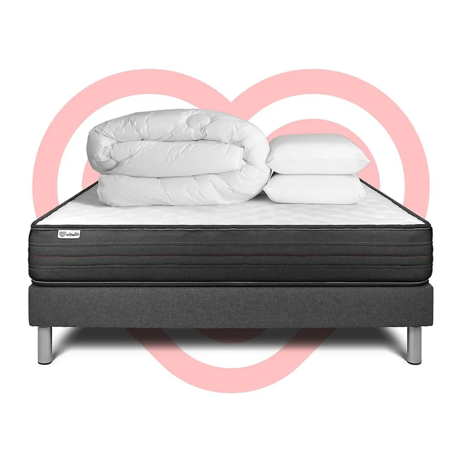 Vitalit Pack sommier kit matelas Mousse polyuréthane à mémoire de forme avec couette et oreillers Outlet