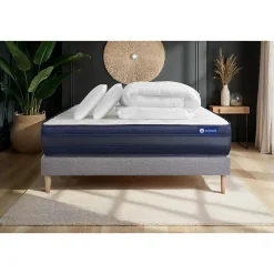 Actisom Pack sommier kit matelas Ressorts ensachés et mémoire de forme avec couette et oreillers