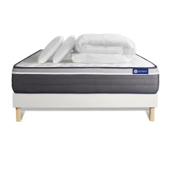Actisom Pack sommier kit matelas Latex et mémoire de forme avec couette et oreillers New
