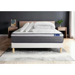 Actisom Pack sommier kit matelas Mémoire de forme avec couette et oreillers