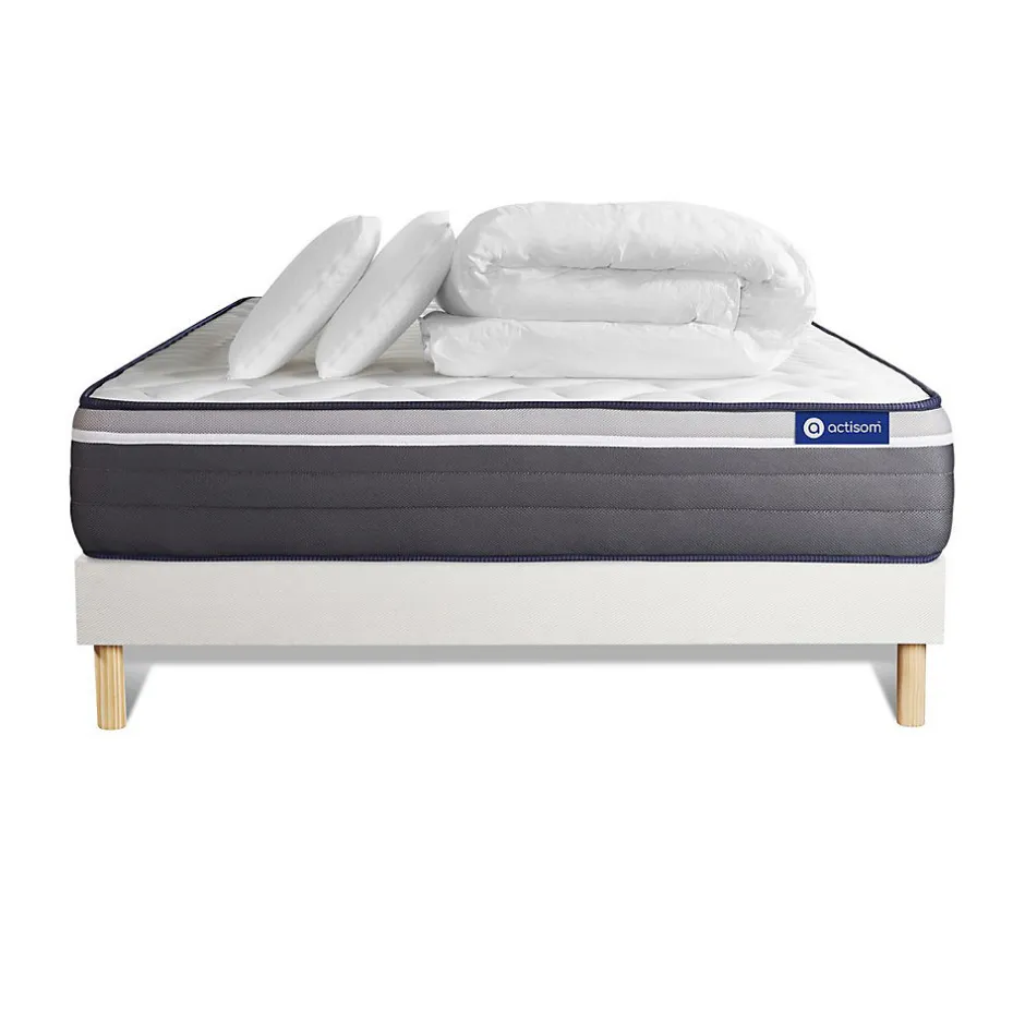 Actisom Pack sommier kit matelas Mémoire de forme avec couette et oreillers