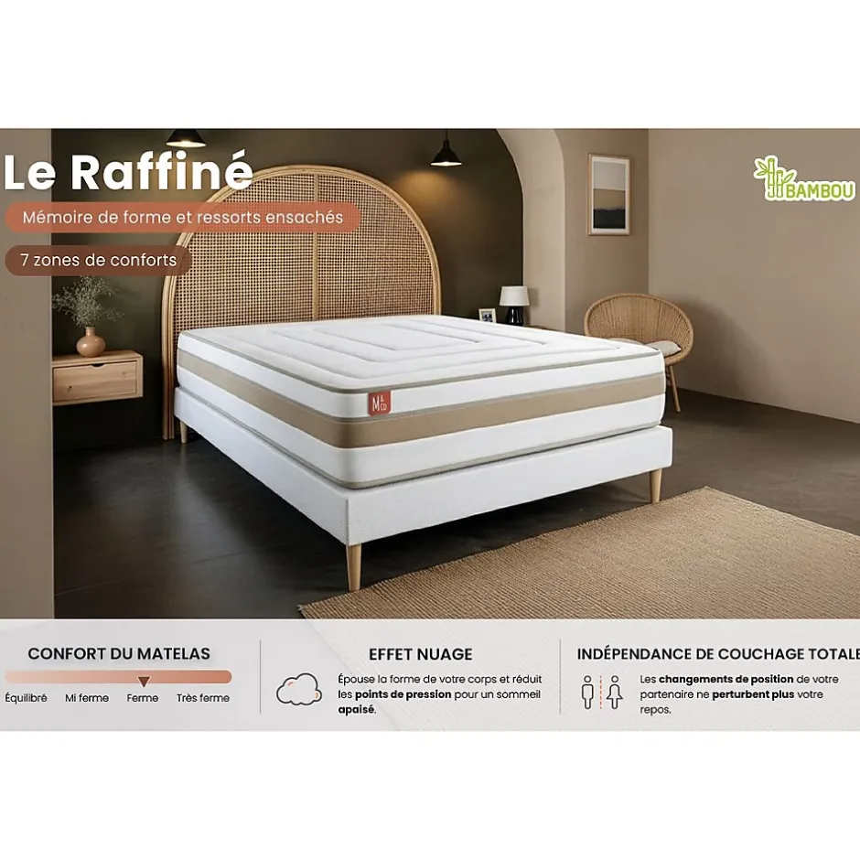 Marmottes & Co Pack sommier kit matelas Ressorts ensachés et mémoire de forme avec couette et oreillers Discount