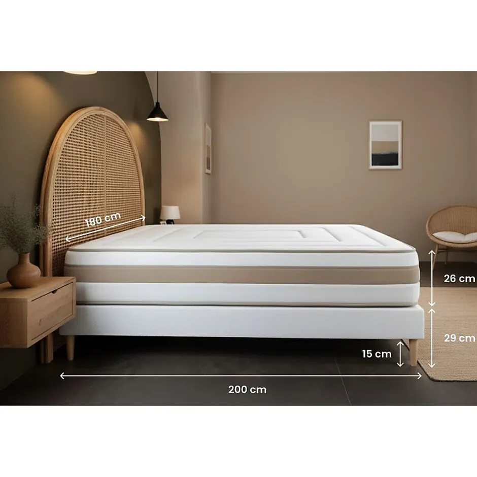 Marmottes & Co Pack sommier kit matelas Ressorts ensachés et mémoire de forme avec couette et oreillers Discount