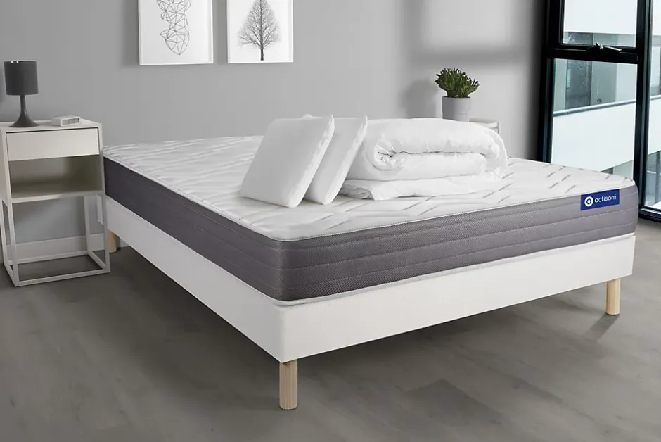 Actisom Pack sommier kit matelas Mémoire de forme avec couette et oreillers Online