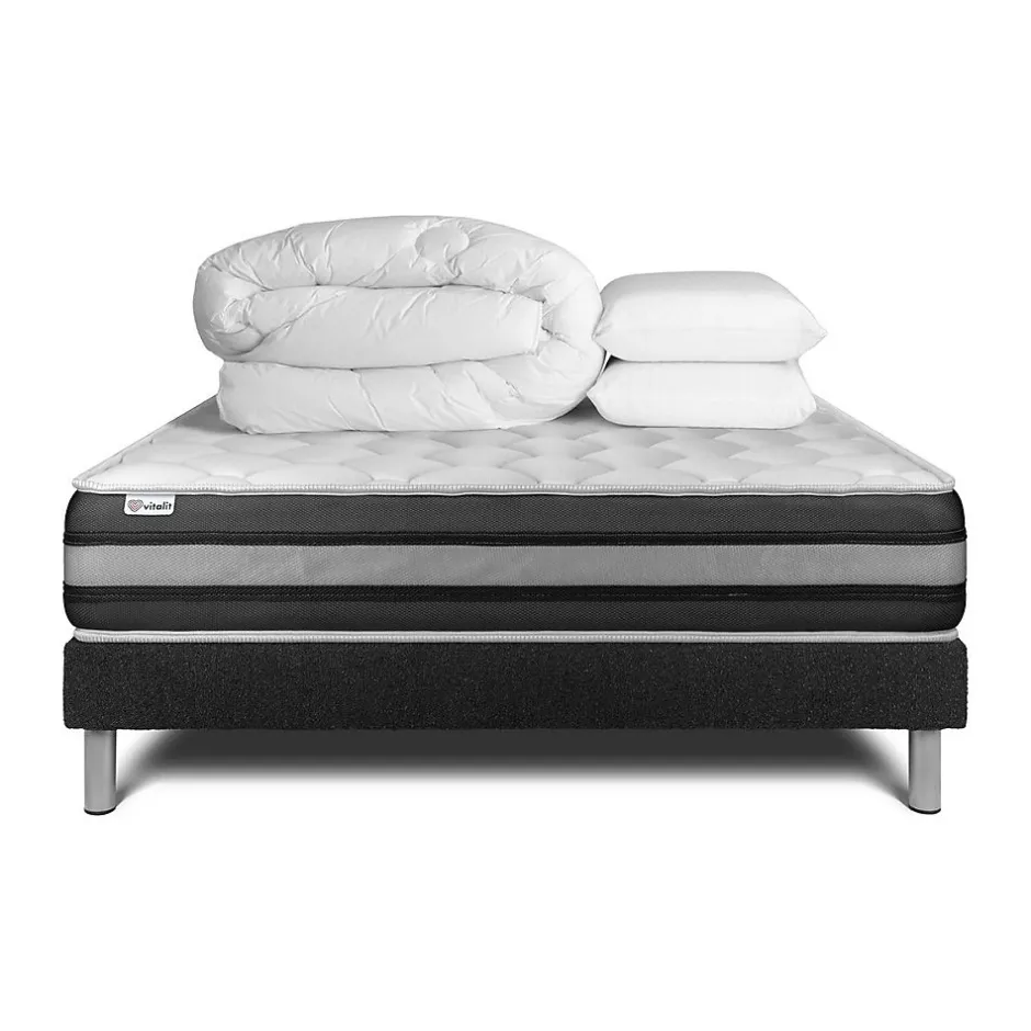 Vitalit Pack sommier kit matelas Ressorts ensachés et mémoire de forme avec couette et oreillers