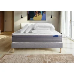 Actisom Pack sommier kit matelas Mémoire de forme avec couette et oreillers Discount