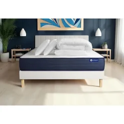 Actisom Pack sommier kit matelas Ressorts ensachés et mémoire de forme avec couette et oreillers Discount