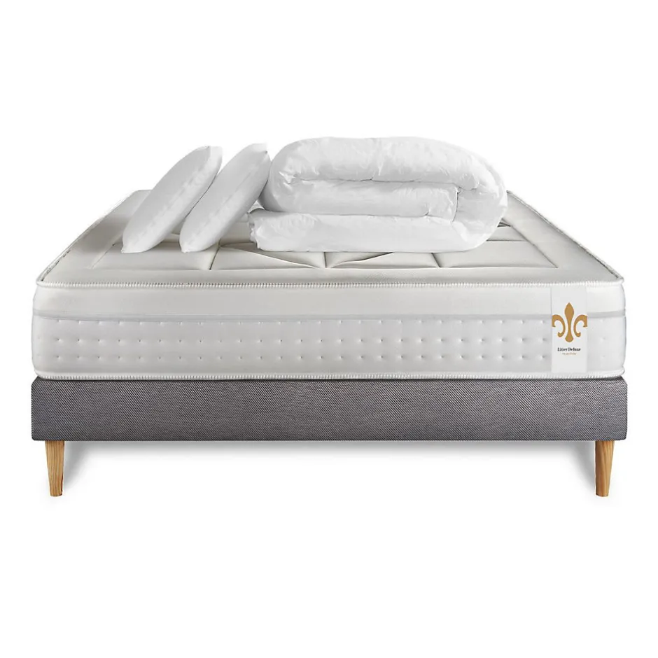 Litier Deluxe Pack sommier kit matelas Ressorts ensachés et mémoire de forme avec couette et oreillers