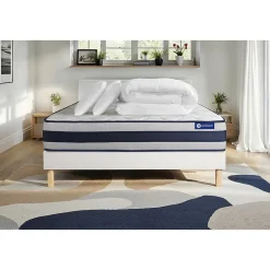 Actisom Pack sommier kit matelas Ressorts ensachés et mémoire de forme avec couette et oreillers