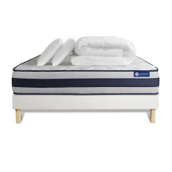 Actisom Pack sommier kit matelas Ressorts ensachés et mémoire de forme avec couette et oreillers
