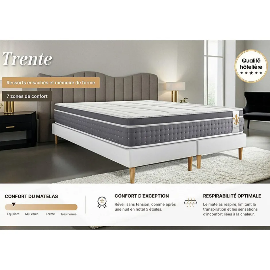 Litier Deluxe Pack sommier kit matelas Ressorts ensachés et mémoire de forme avec couette et oreillers