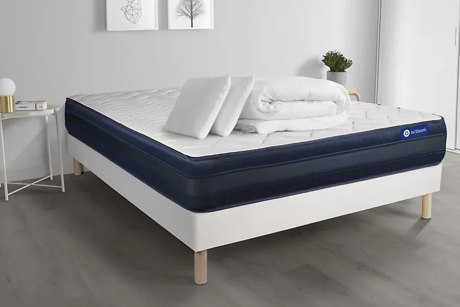 Actisom Pack sommier kit matelas Latex et mémoire de forme avec couette et oreillers Clearance