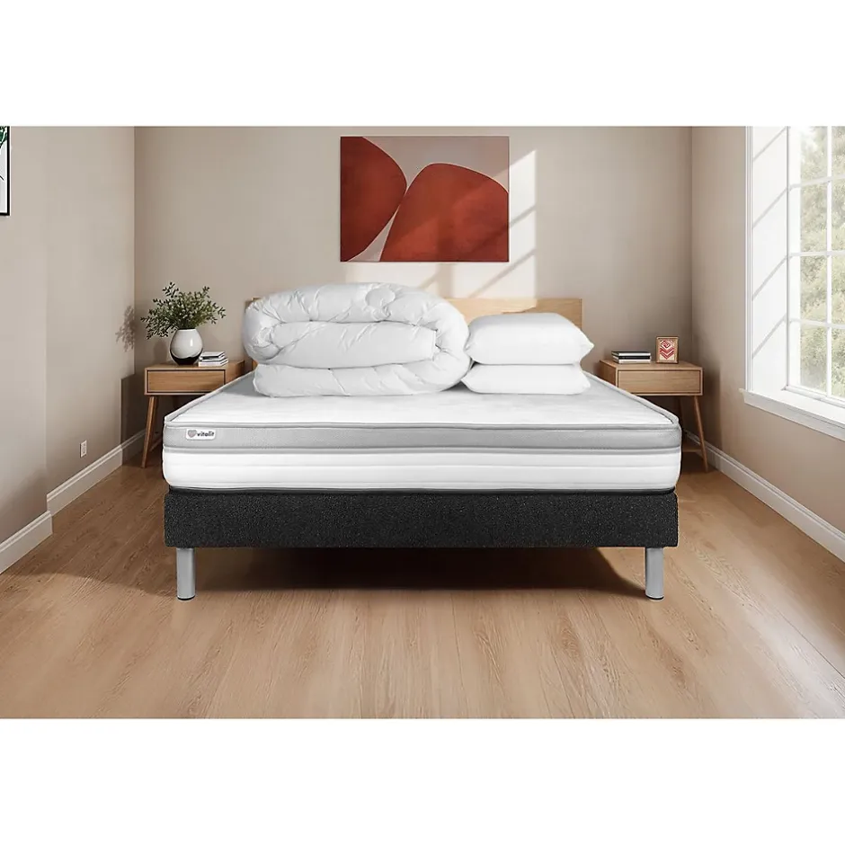 Vitalit Pack sommier kit matelas Mousse avec couette et oreillers Hot