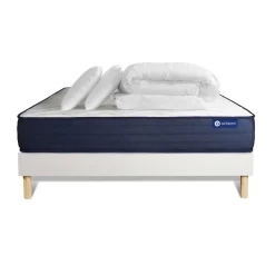 Actisom Pack sommier kit matelas Ressorts ensachés et mémoire de forme avec couette et oreillers Best